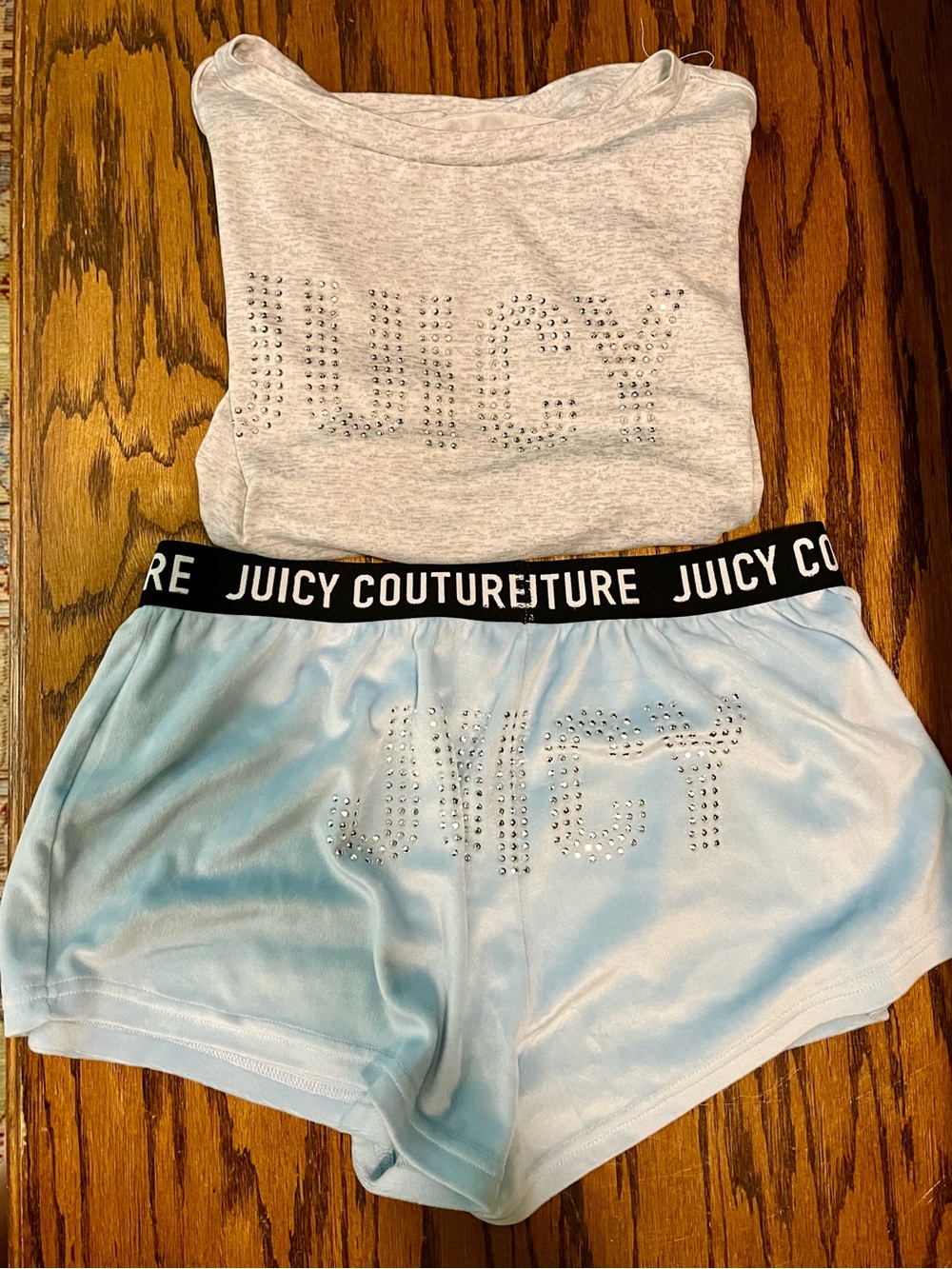 Juicy Couture Light Blue & Heather Gray Rhinestone Lounge PJ Set